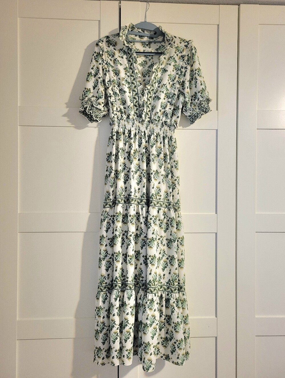 Max Studio White Maxi Dress with Green Floral Print